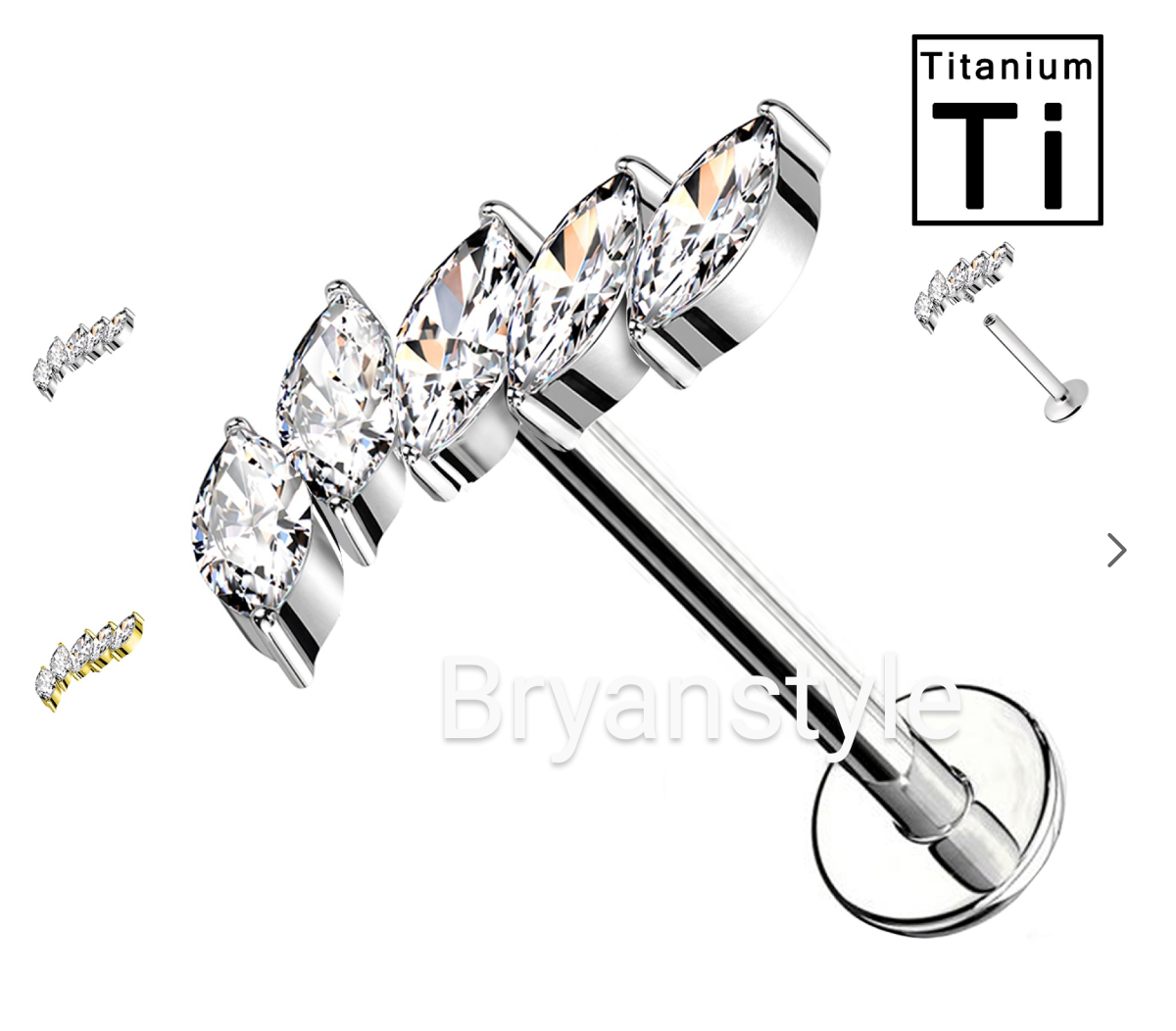 piercing labret in titanio a forma di ventaglio con cristalli