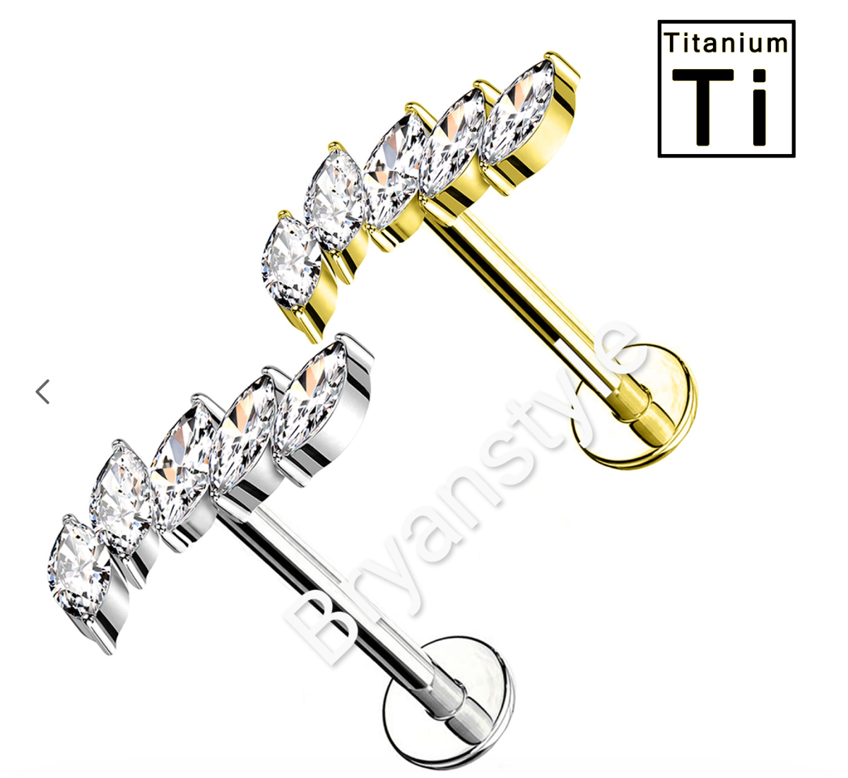 piercing labret in titanio a forma di ventaglio con cristalli