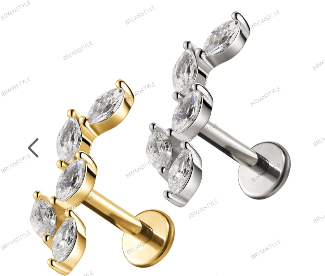 Piercing labret acciaio 5 cristalli