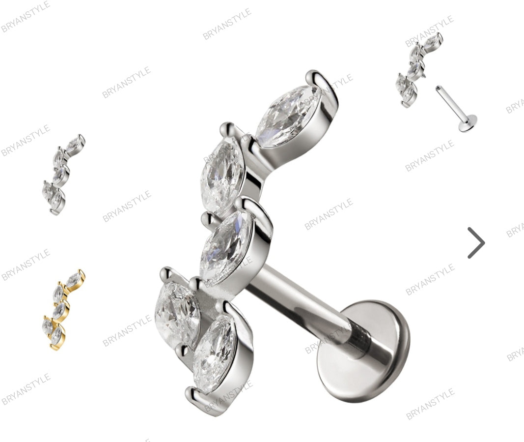 Piercing labret acciaio 5 cristalli