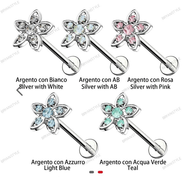 Piercing Labret con Fiore Cristallo
