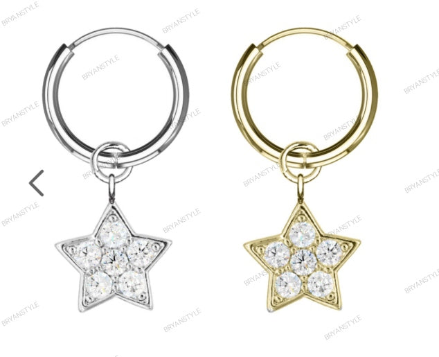 Orecchino cerchietto con pendente stella a 5 punte