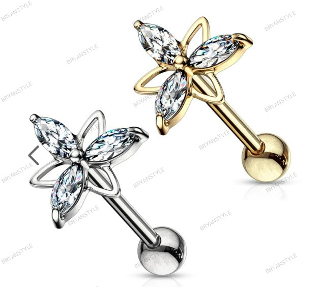 Piercing Barbell con 3 cristalli allungati