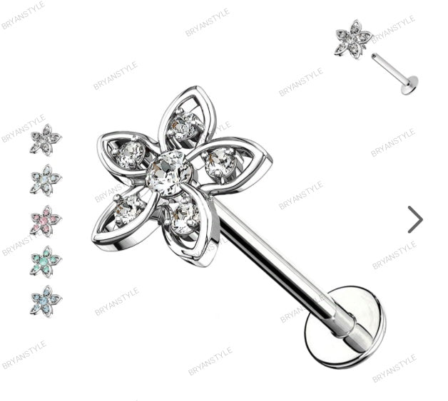 Piercing Labret con Fiore Cristallo