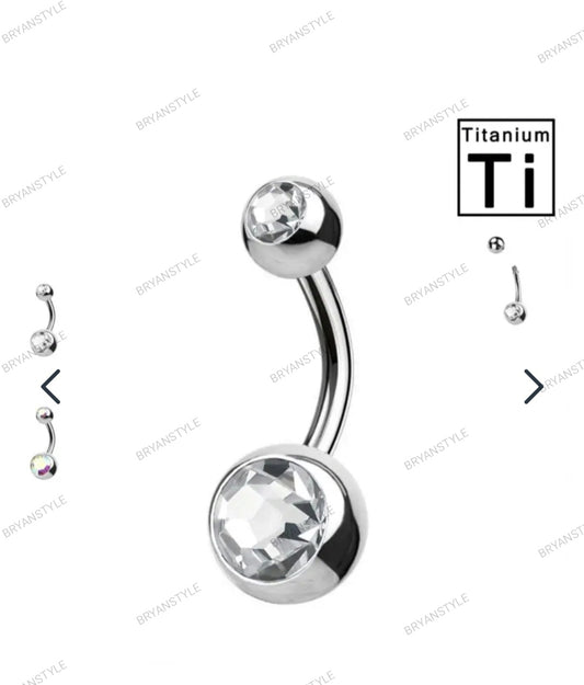 piercing ombelico con doppi cristalli in titanio