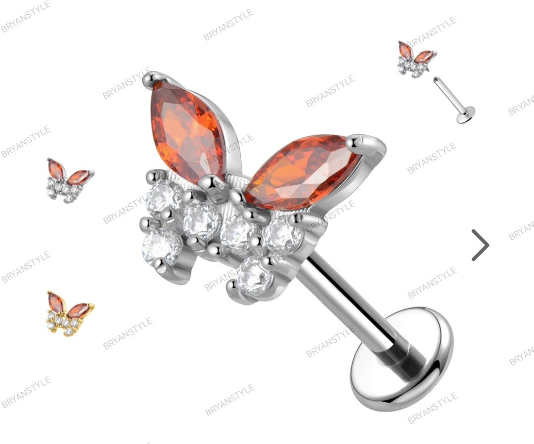piercing in acciaio con farfalla e cristalli