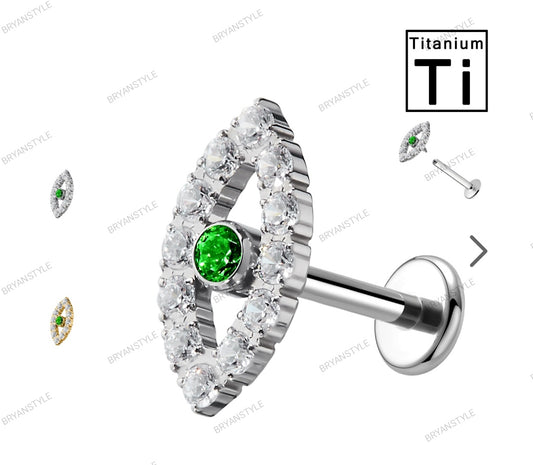 piercing labret in titanio occhio con cristalli