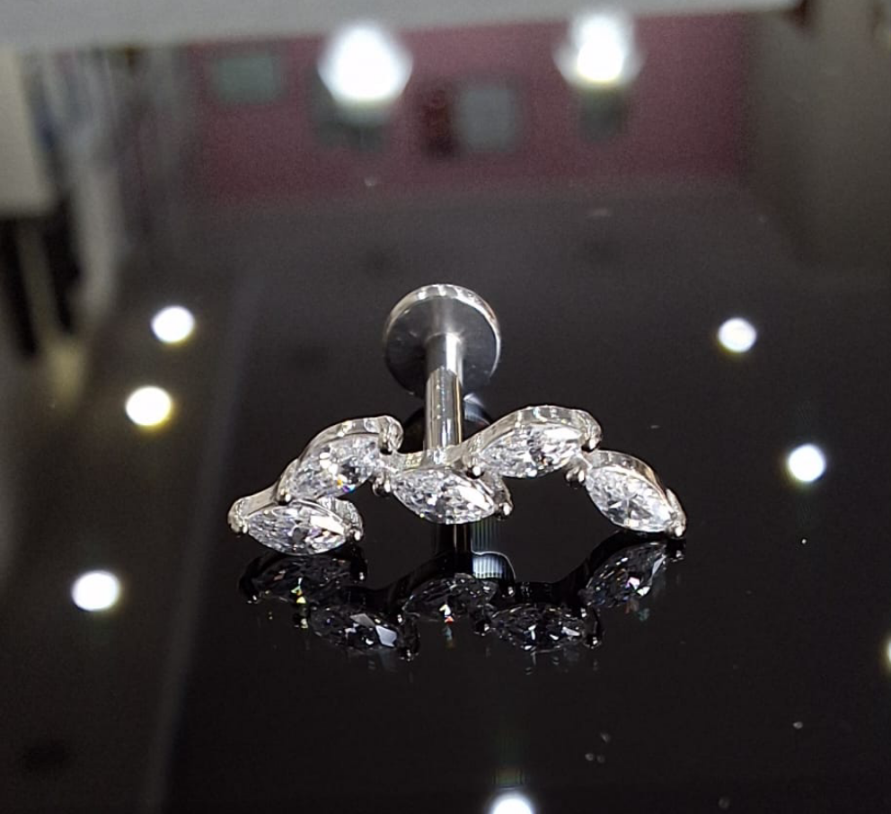 Piercing labret acciaio 5 cristalli