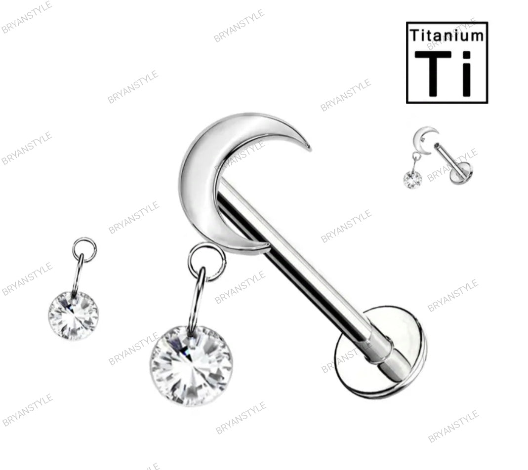 Piercing Labret in Titanio a Forma di Luna con Cristallo e con Filettatura Interna