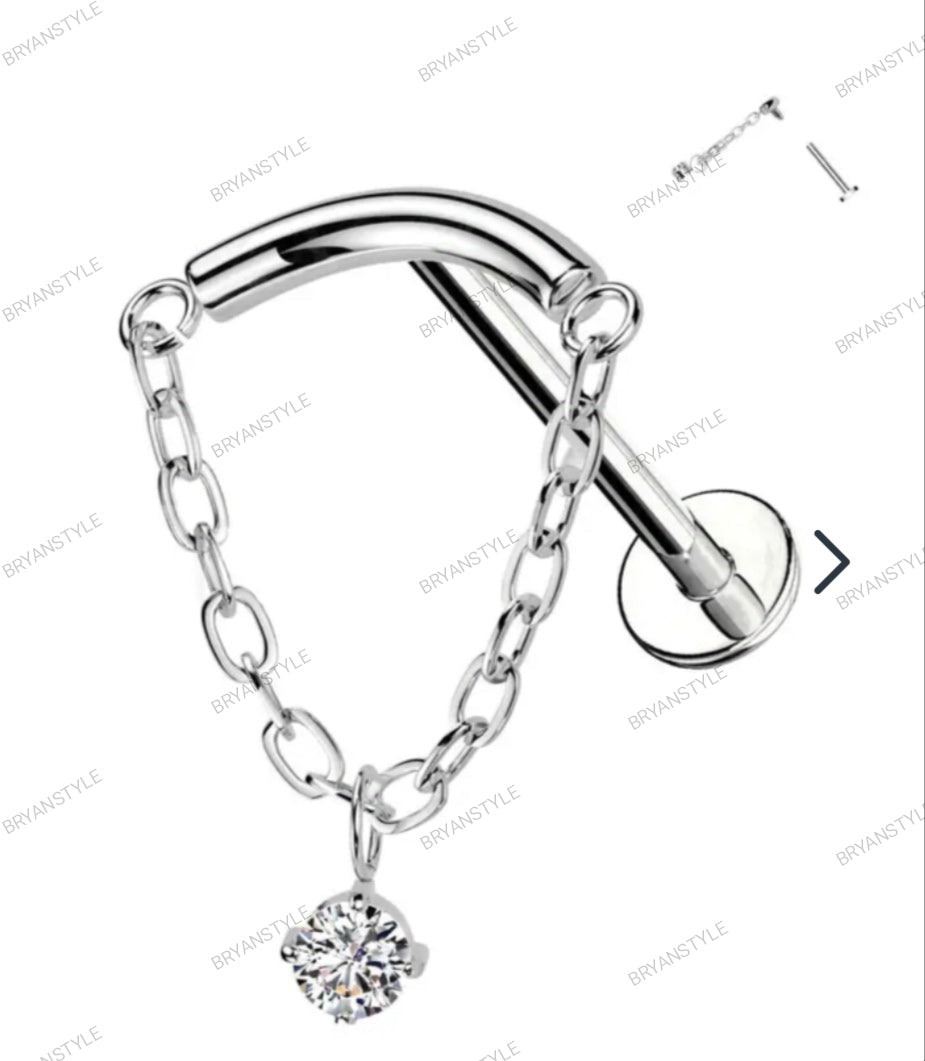 Piercing Labret con Pendente e Cristallo con Filettatura Interna
