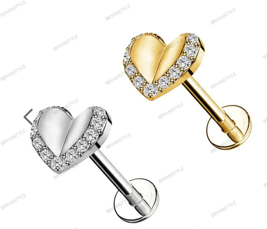 Piercing labret in acciaio con cuore