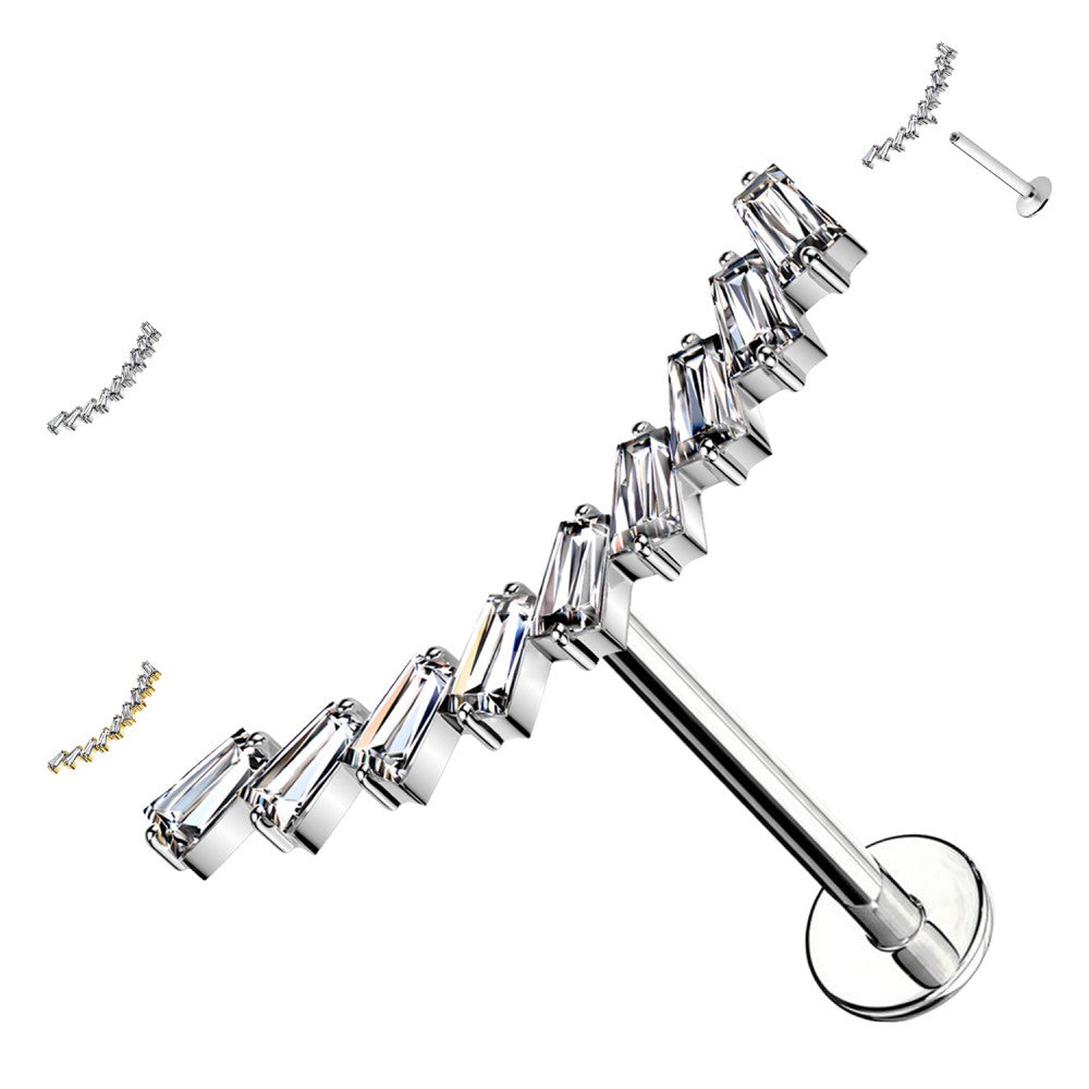 Piercing Labret in acciaio a forma di nove Baguette Cristalli Rettangolari