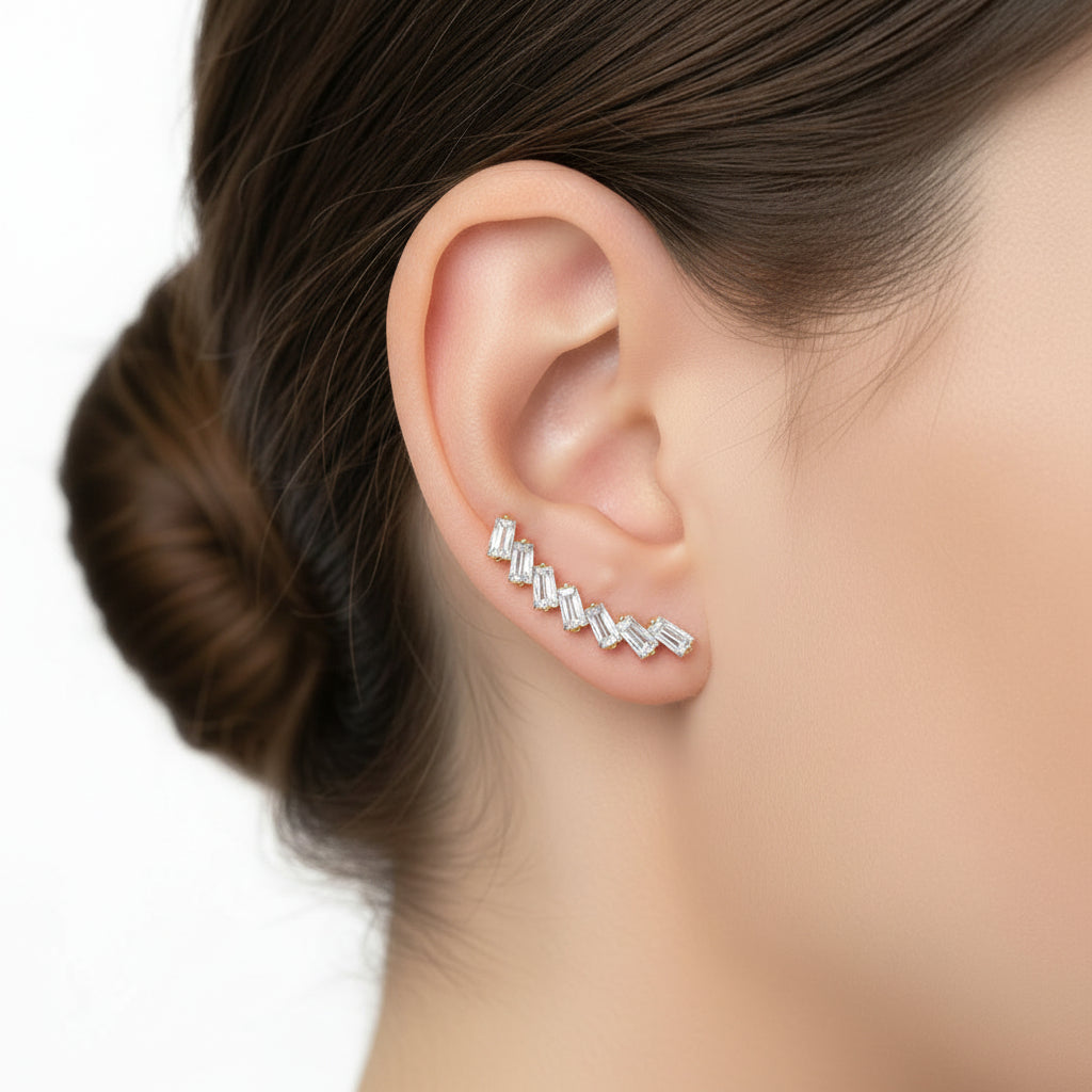 Piercing Labret in acciaio a forma di nove Baguette Cristalli Rettangolari