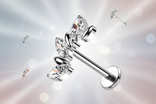 Piercing Labret a Forma di Ali con Cristalli Marquise e con Filettatura Interna