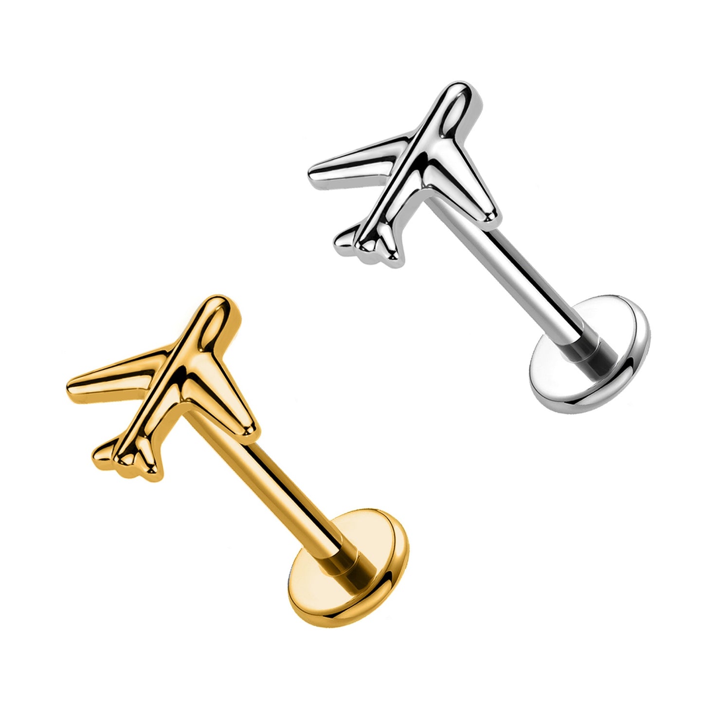 Piercing Labret a Forma di Aereo e Filettatura Interna