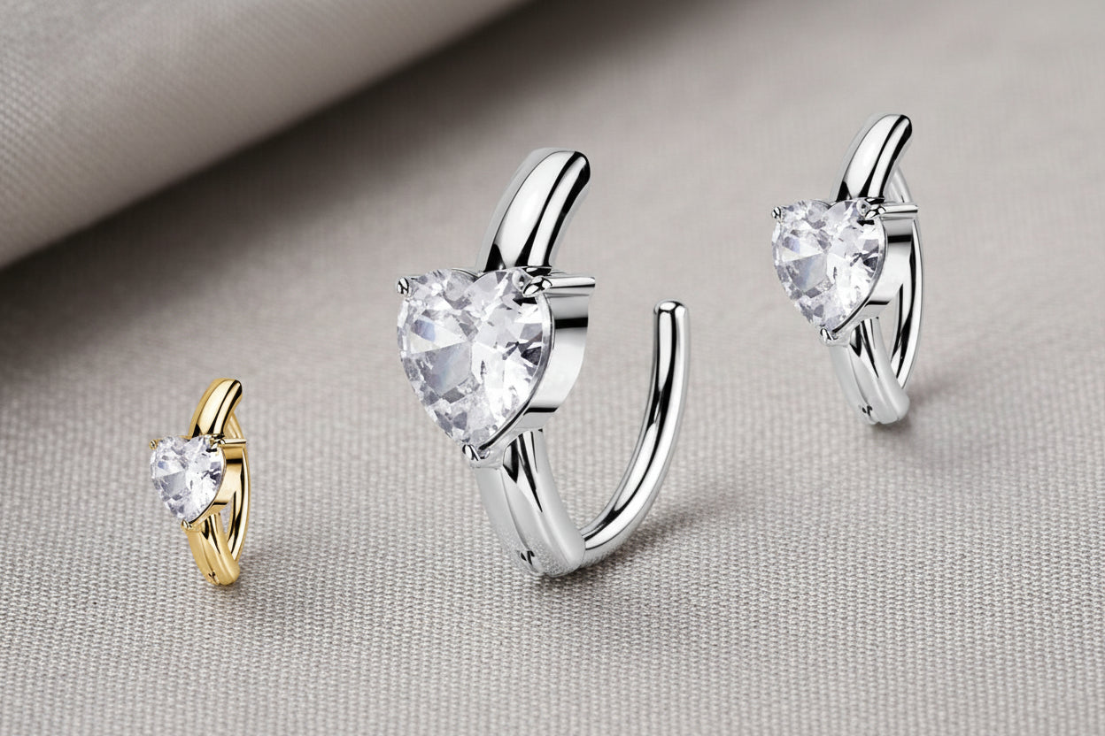 Piercing Clicker per Ombelico con Cristallo a Forma di Cuore