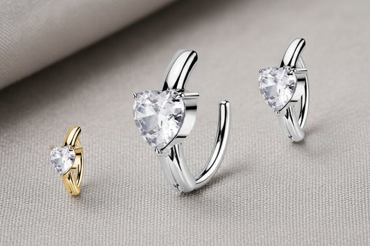 Piercing Clicker per Ombelico con Cristallo a Forma di Cuore