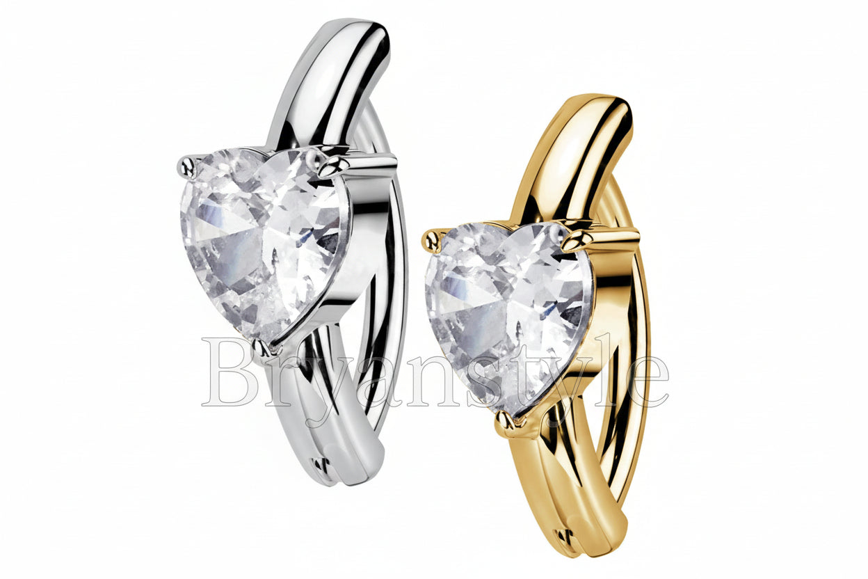 Piercing Clicker per Ombelico con Cristallo a Forma di Cuore