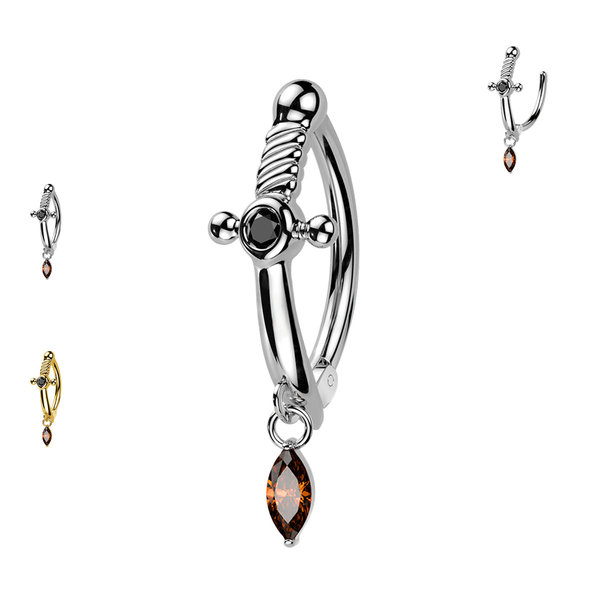 Piercing ombelico con Spada e Cristallo Pendente