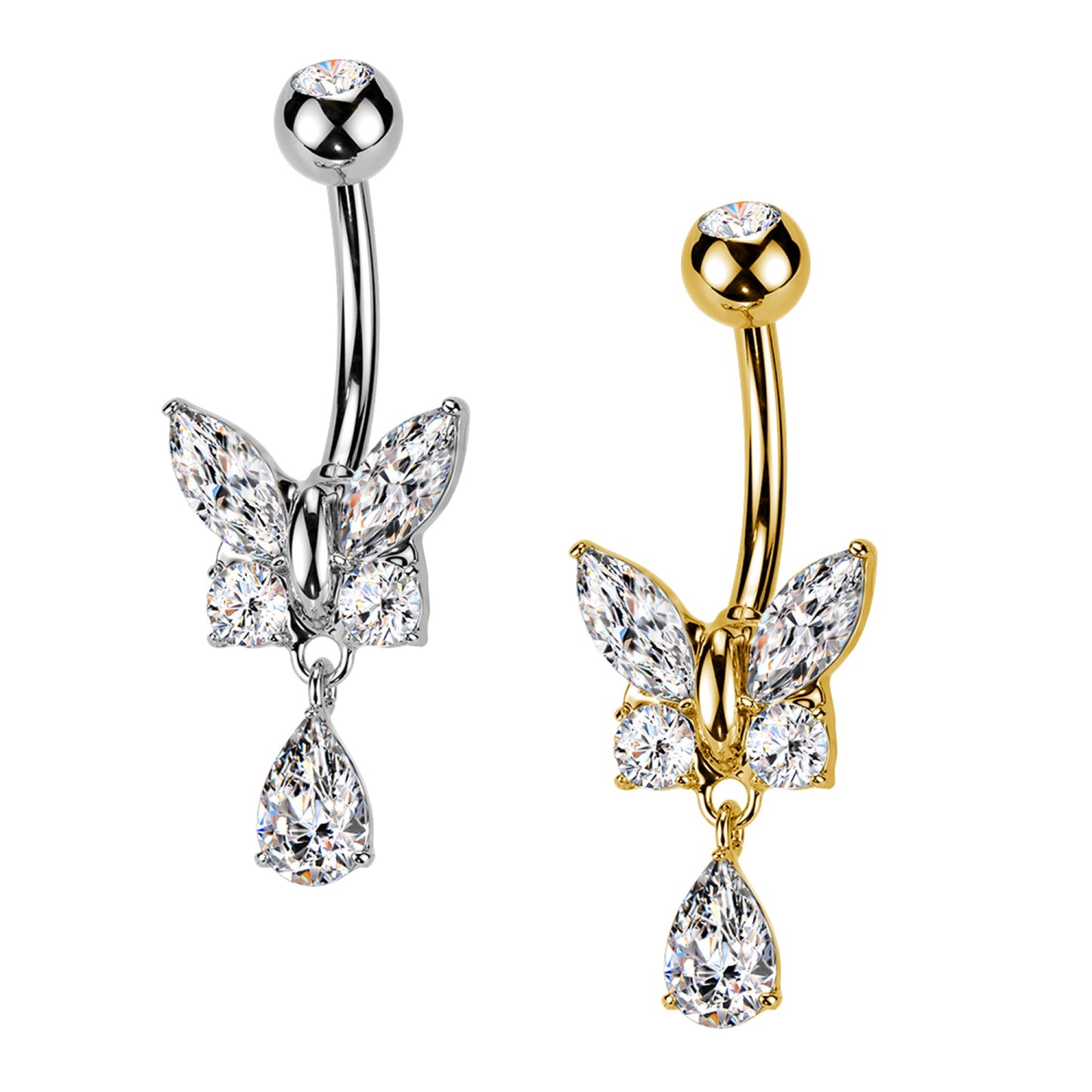 Piercing Ombelico in acciaio con farfalla e pendente