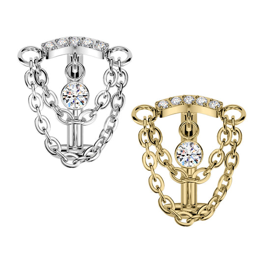 Piercing Ombelico flat in acciaio con catene e cristallo