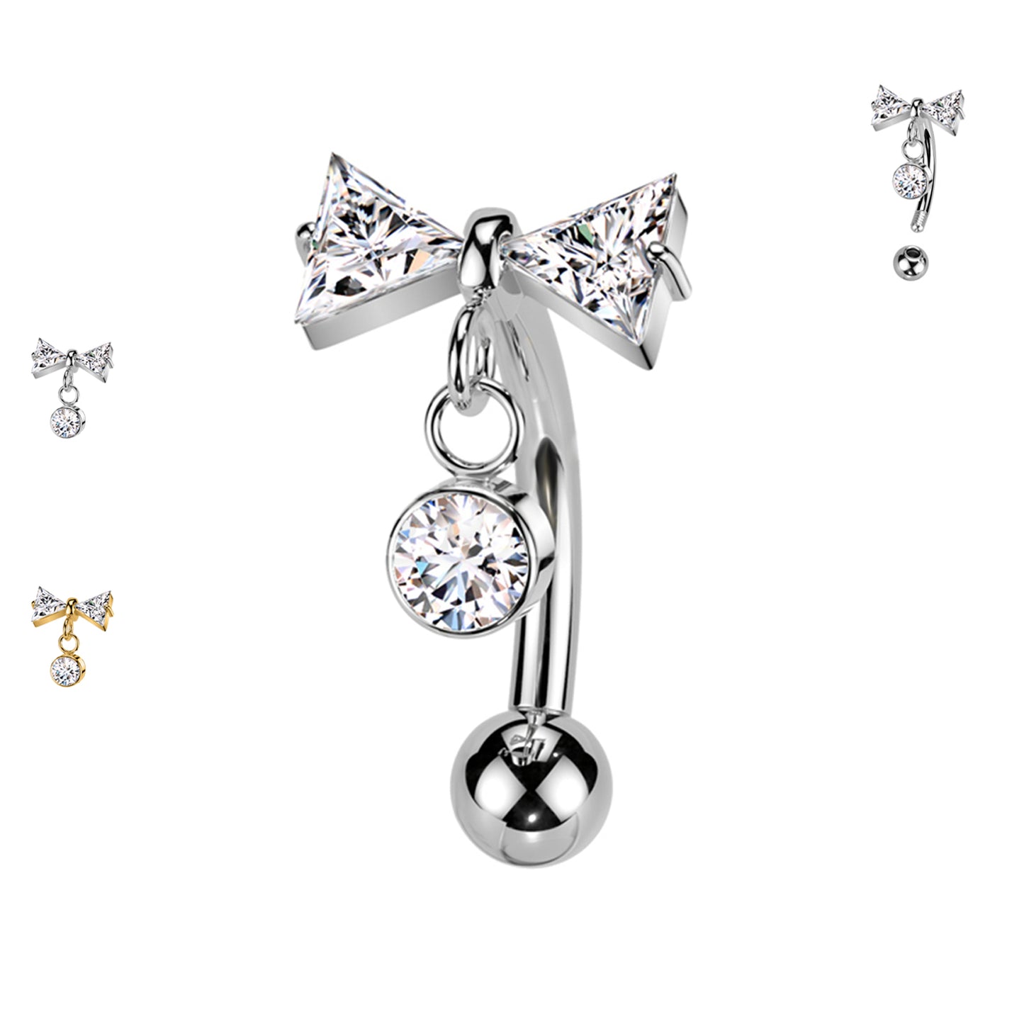 Piercing Sopracciglio Banana con Fiocco e Cristallo Pendente