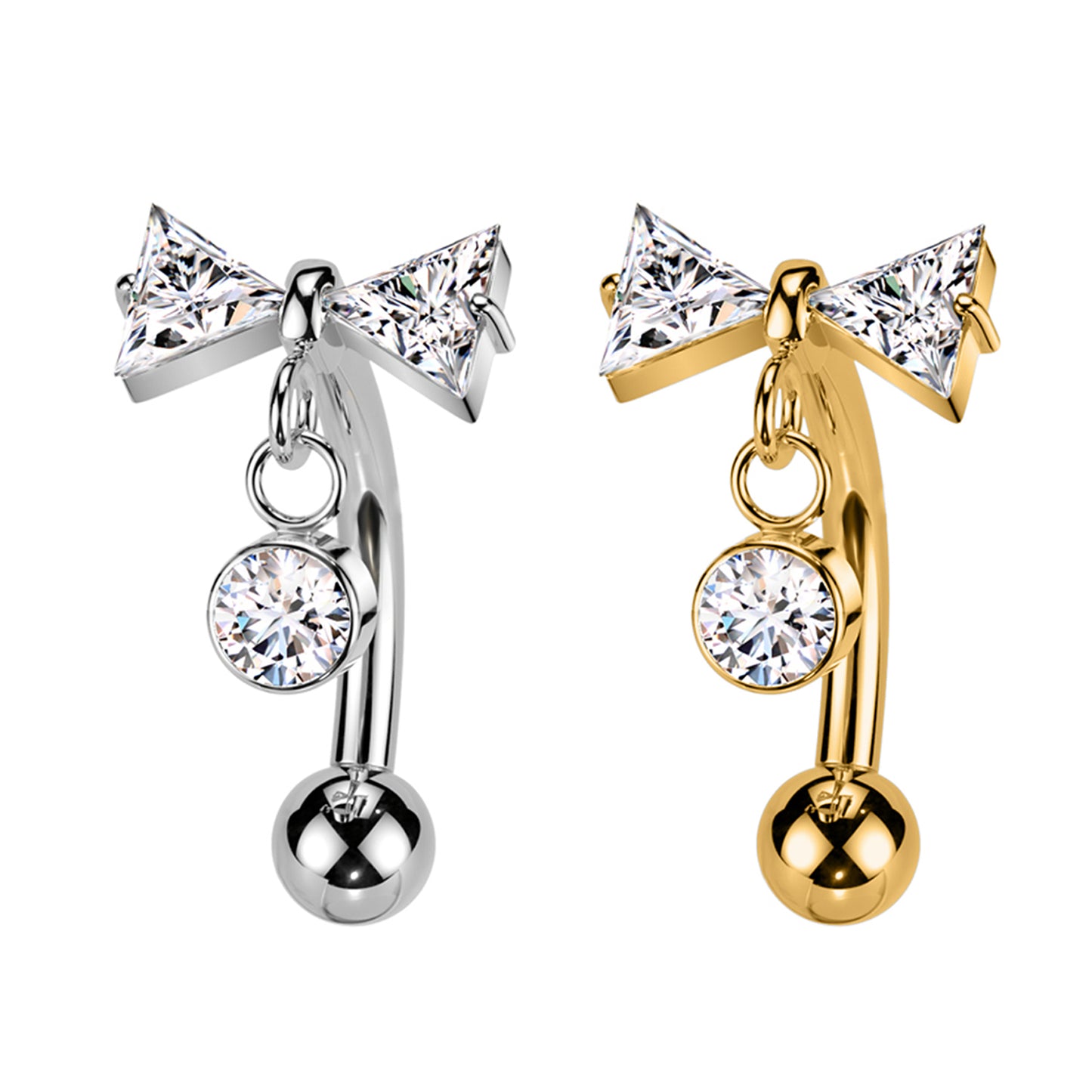 Piercing Sopracciglio Banana con Fiocco e Cristallo Pendente