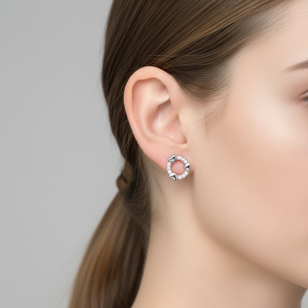 orecchini in argento 925 con cuori in cerchio
