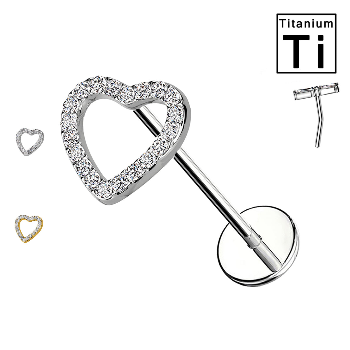 Piercing Labret in titanio con Cuore di Cristalli-Push in
