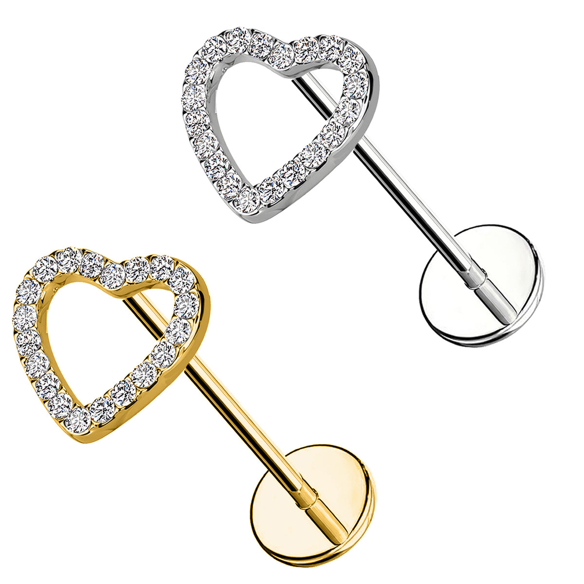 Piercing Labret in titanio con Cuore di Cristalli-Push in