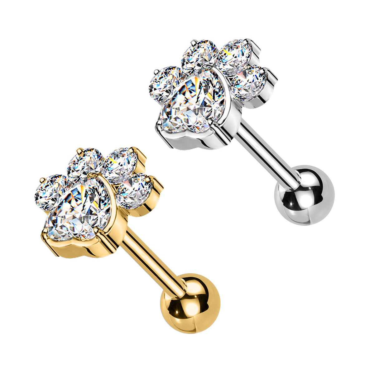 Piercing barbel 0.8 mm con Cristalli a Forma di Zampa e Filettatura Esterna