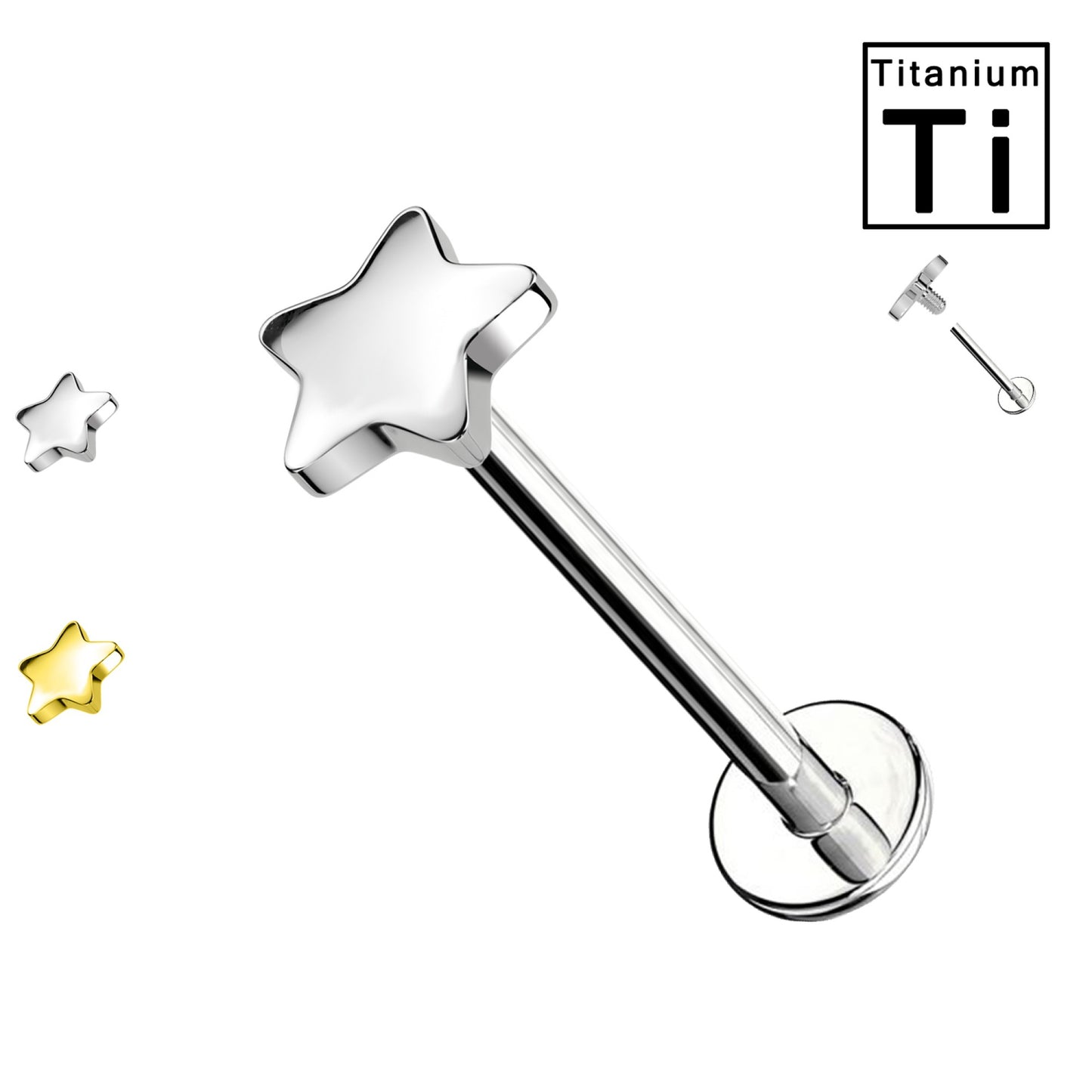 Piercing Labret in Titanio a Forma di Stella e con Filettatura Interna