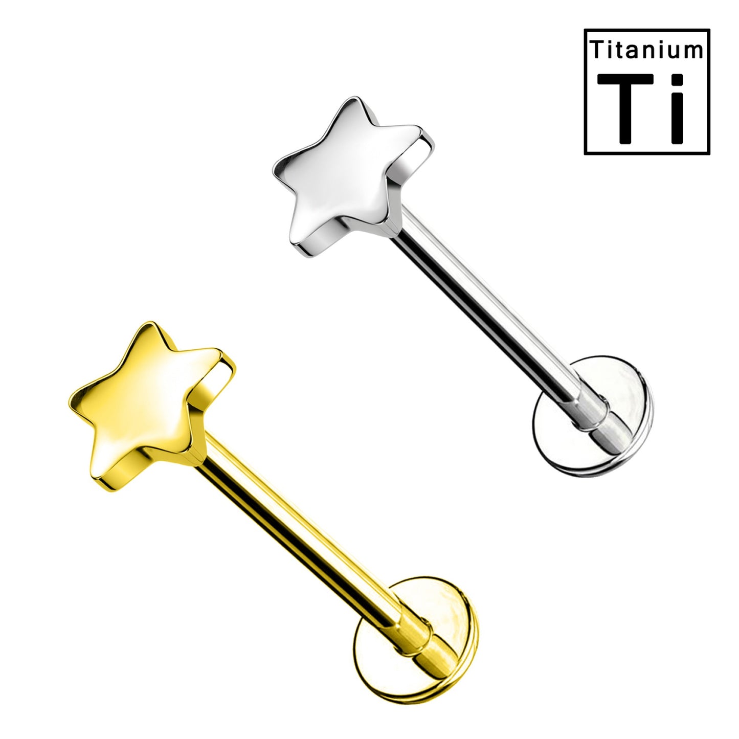 Piercing Labret in Titanio a Forma di Stella e con Filettatura Interna