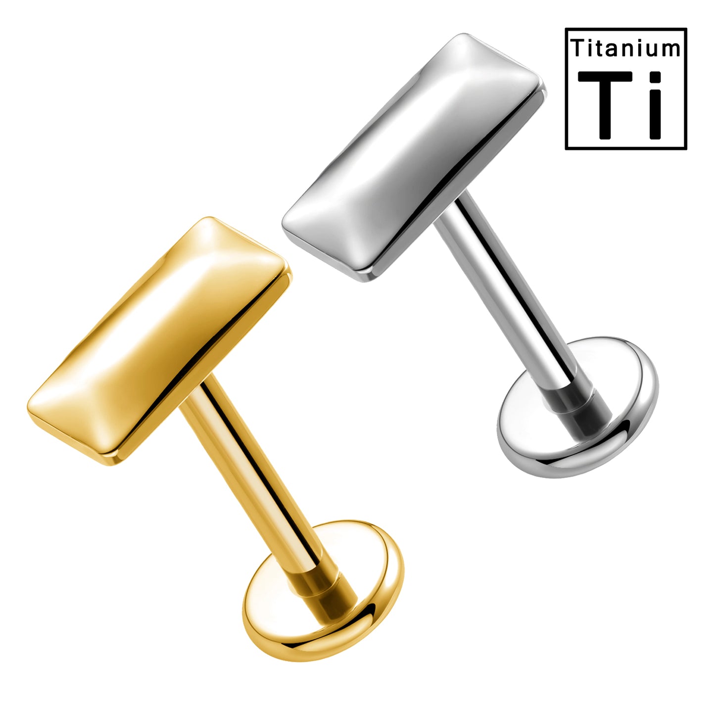 Piercing Labret in Titanio a Forma di Rettangolo 3D con Filettatura Interna