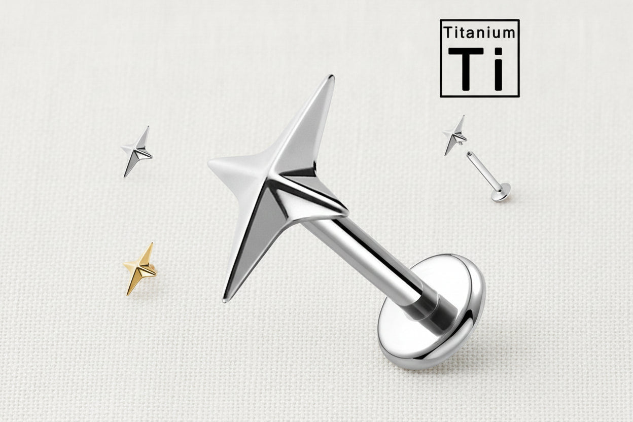 Piercing Labret in Titanio con Stella Filettatura Interna