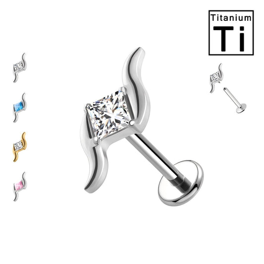 Piercing Labret in Titanio a Forma Curva con Cristallo Quadrato
