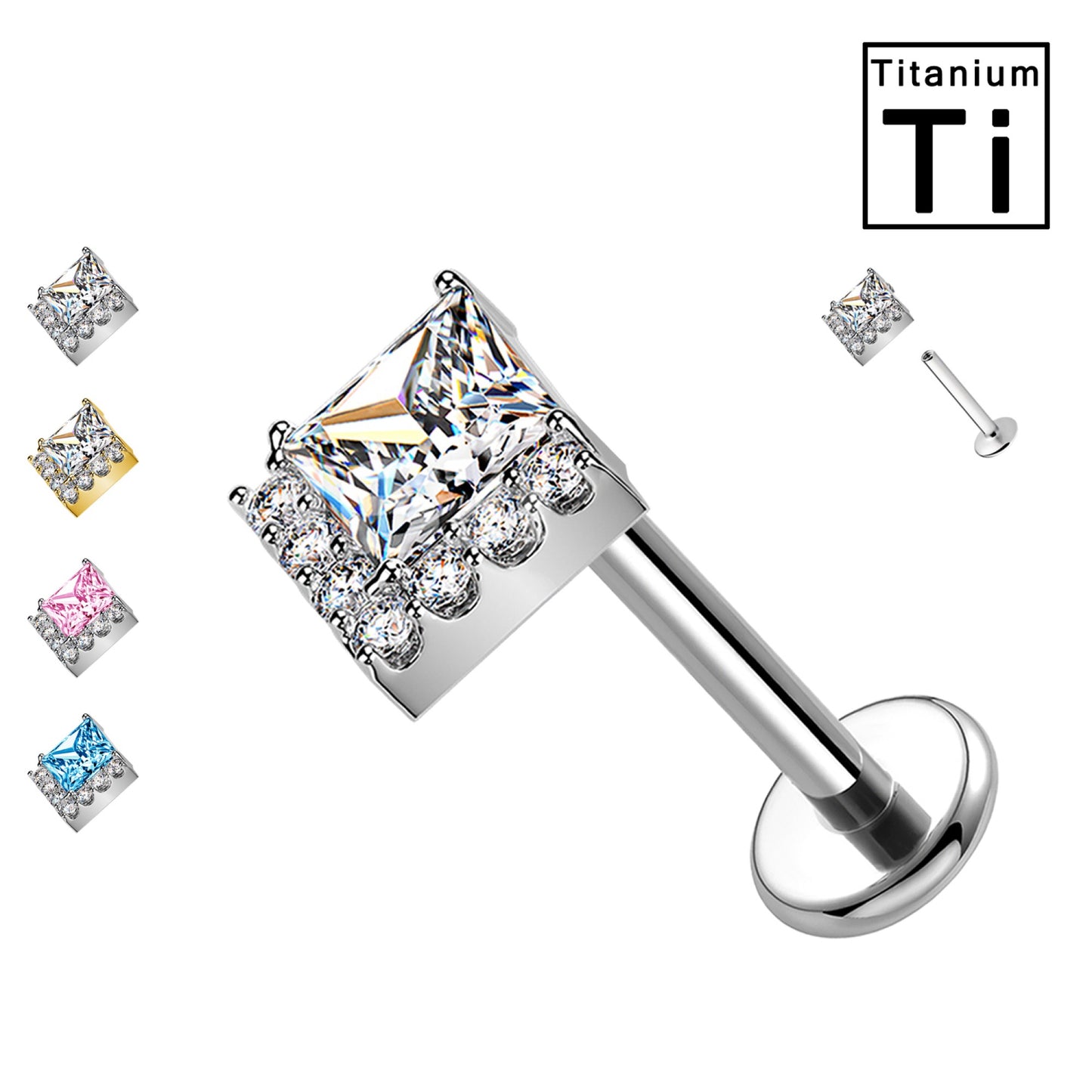 Piercing Labret in Titanio con Cristallo Quadrato