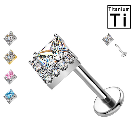 Piercing Labret in Titanio con Cristallo Quadrato