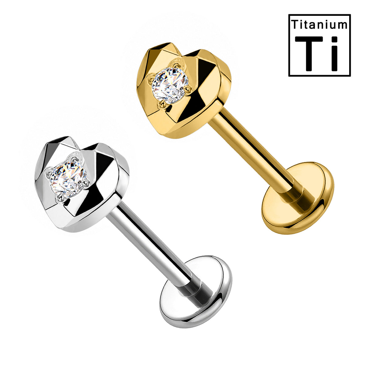 Piercing Labret in Titanio con Cuore e Cristallo