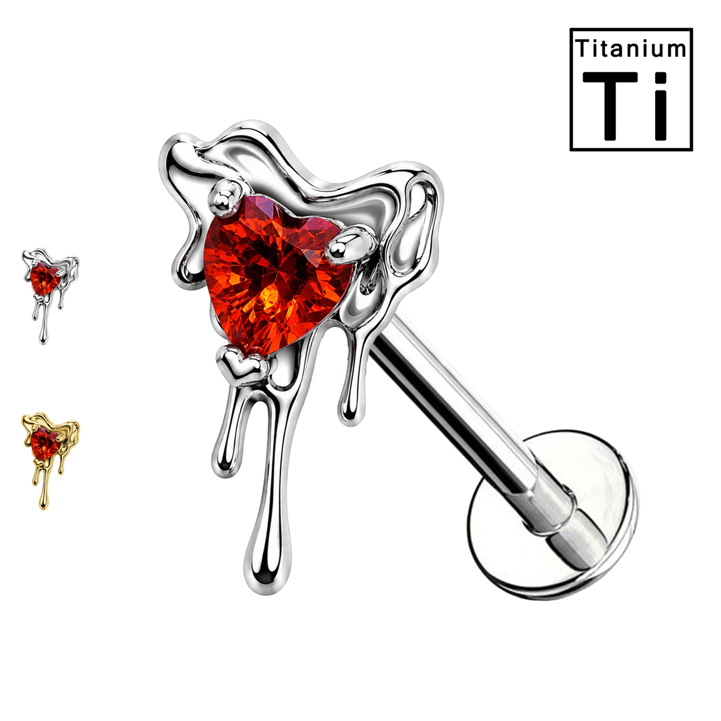 Piercing Labret con Cuore Gocciolante e Cristalli in Titanio