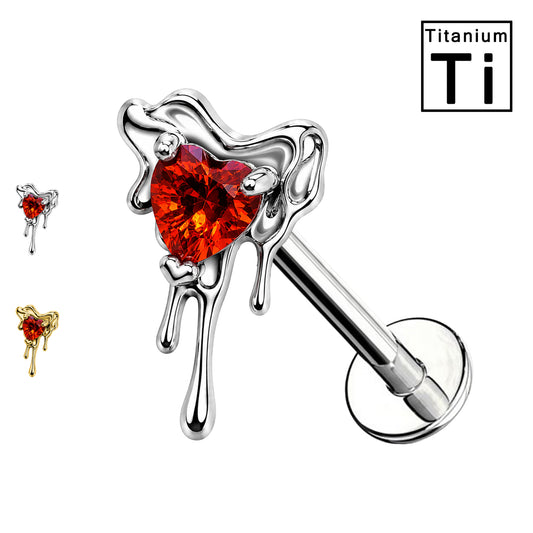 Piercing Labret con Cuore Gocciolante e Cristalli in Titanio