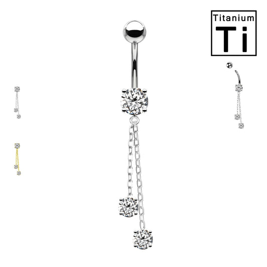 Piercing Banana Ombelico in Titanio con Cristalli e Catena