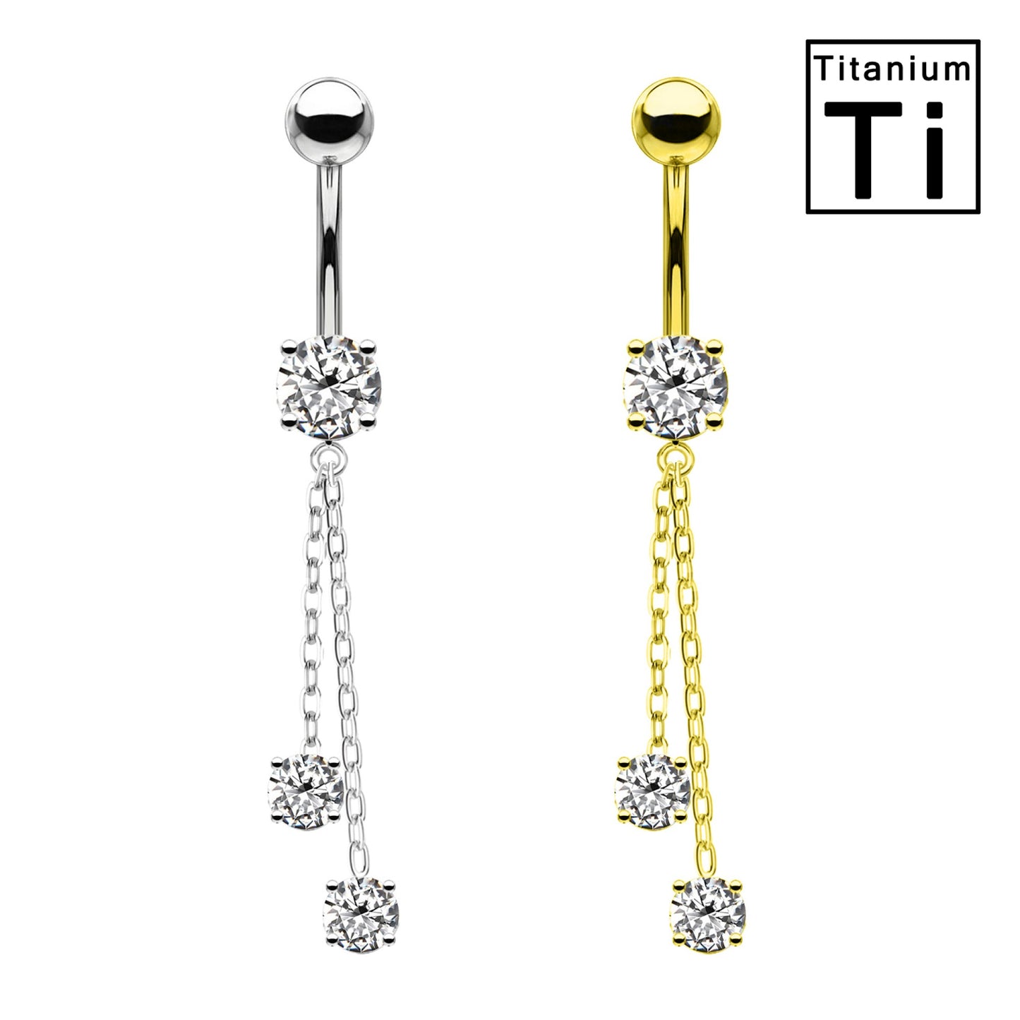 Piercing Banana Ombelico in Titanio con Cristalli e Catena