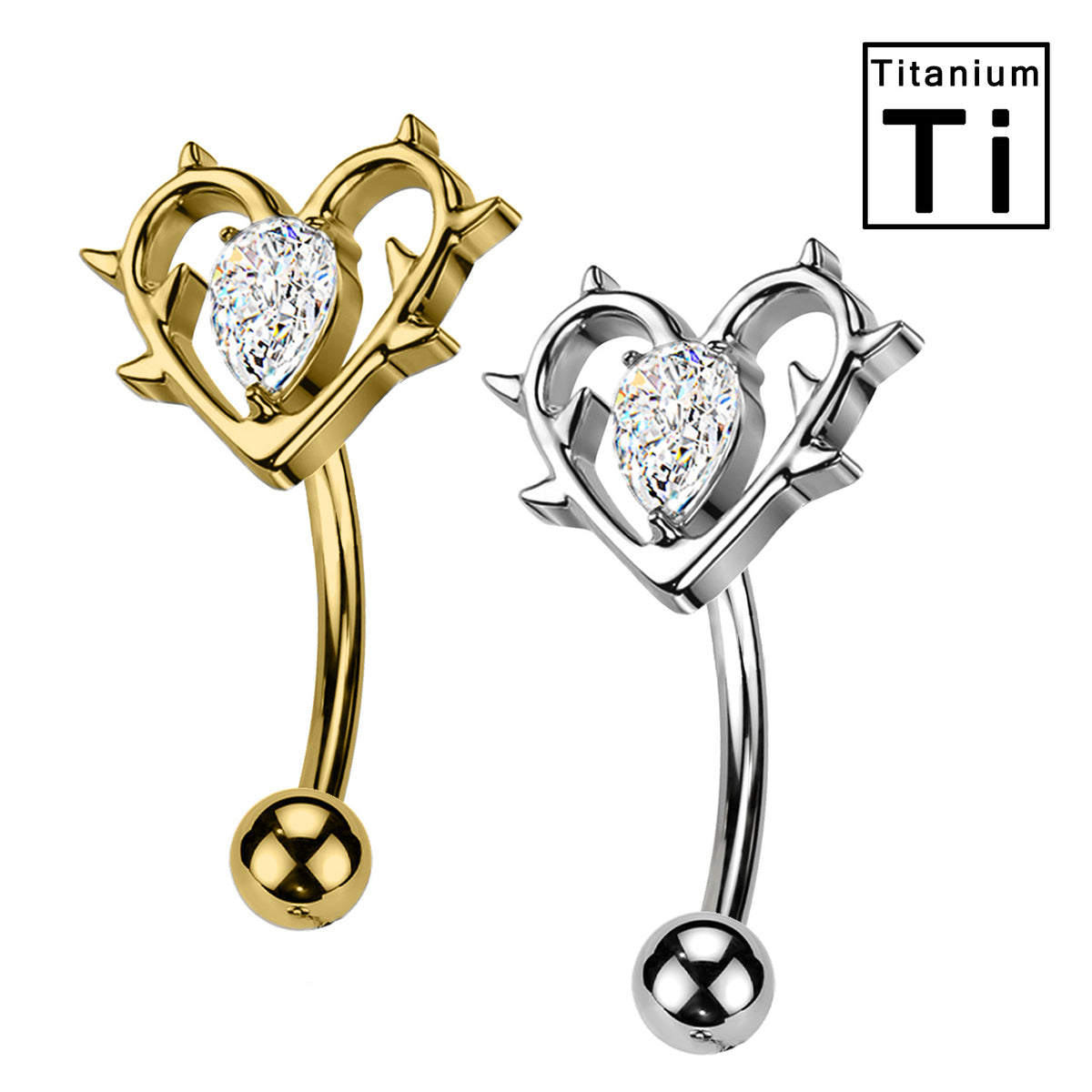 Piercing Sopracciglio in Titanio con Cuore e Cristallo