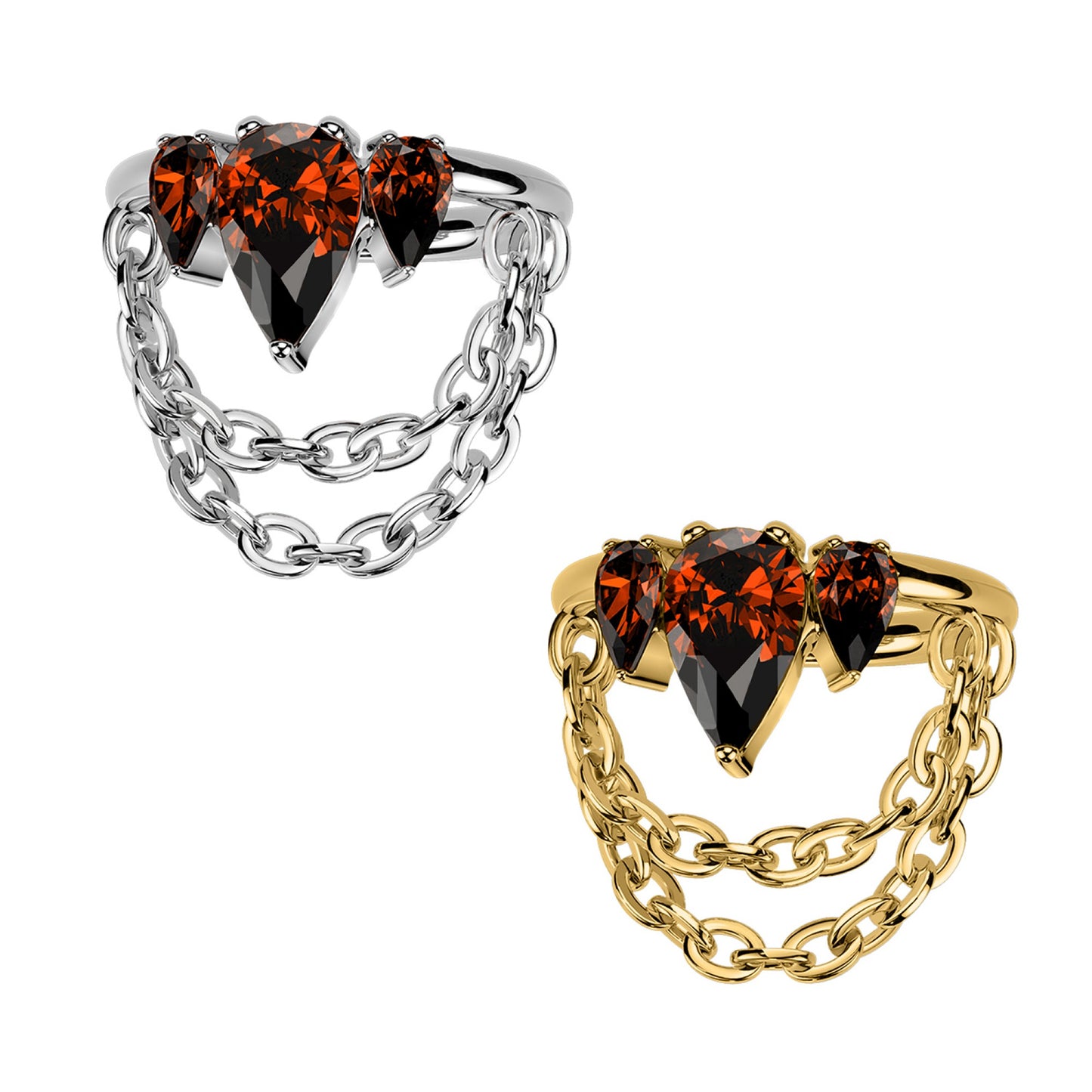 Piercing Cerchio in acciaio con cristalli rossi e catene