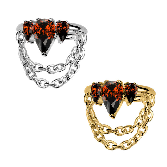Piercing Cerchio in acciaio con cristalli rossi e catene