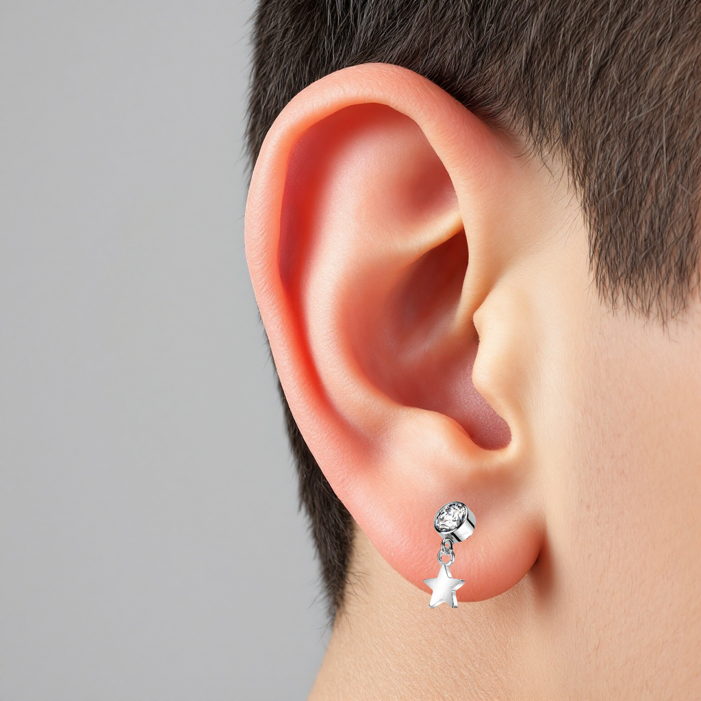 piercing labret in titanio con punto luce e pendente a forma