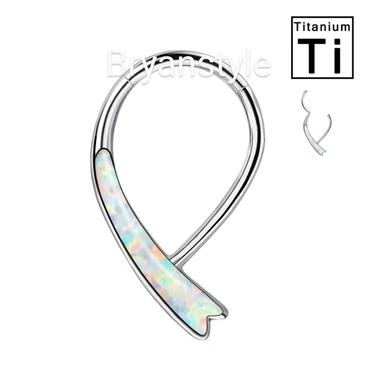 piercing cerchio clicker in titanio  a forma di v con pietra opale