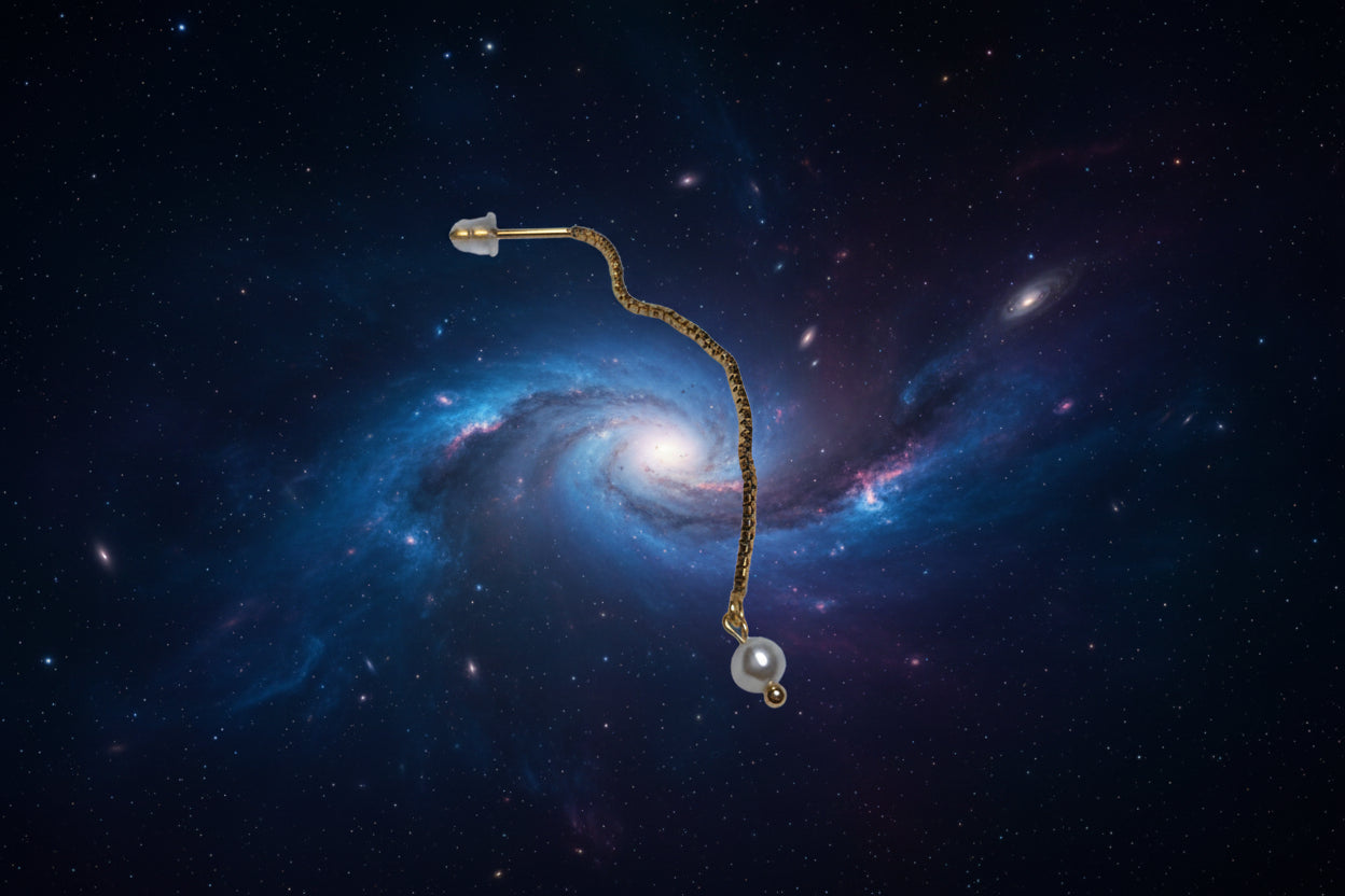 Orecchino a catenella con pendente a perla