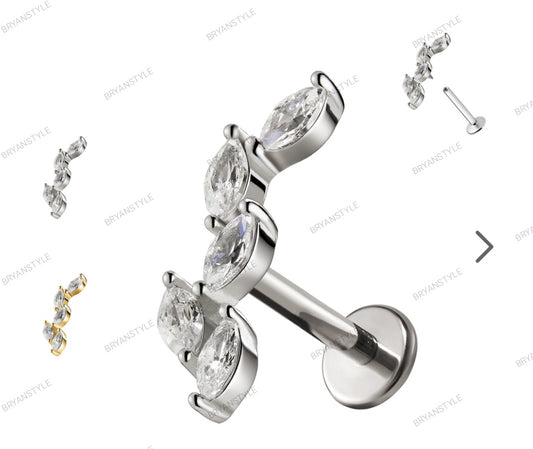 Piercing labret acciaio 5 cristalli
